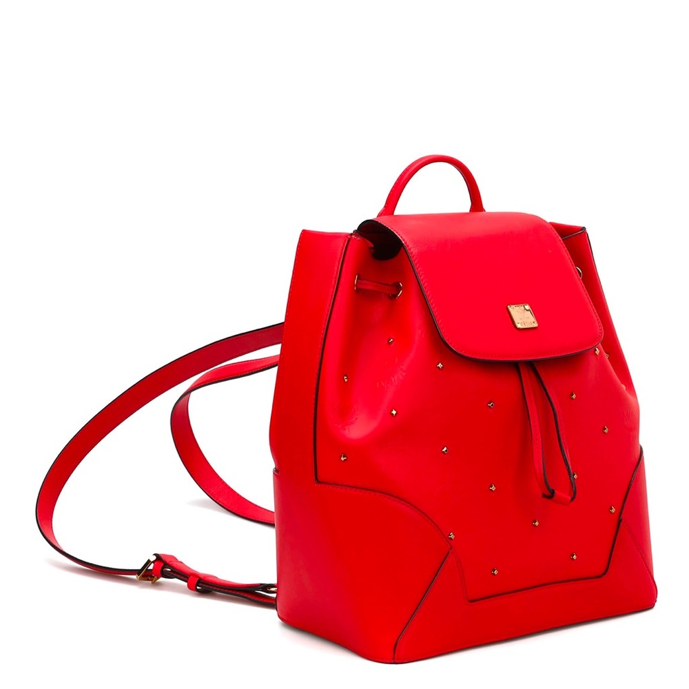 Authentic Stunning Red Leather & Contrasting Canvas MCM Claudia Medium Backpack